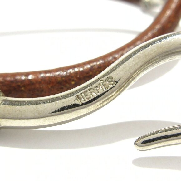 Auth HERMES Jumbo - Brown Silver Leather Bracelet - Picture 4 of 4